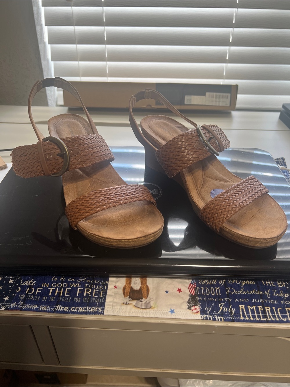 Adrienne Vittadini Brown Woven Slingback Wedge Sandals